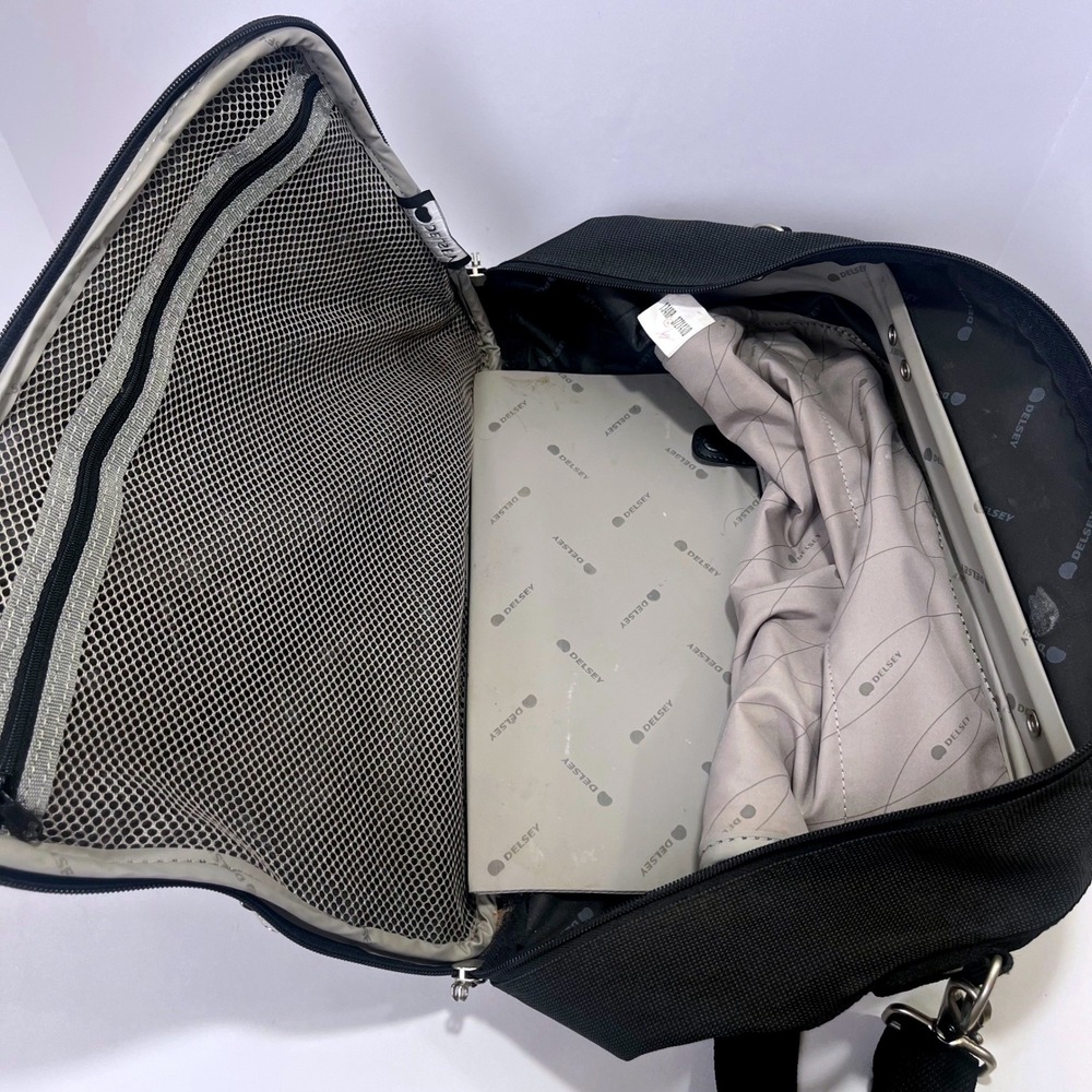 Delsey Black Helium Briefcase Laptop Travel Bag Heavy Canvas Carry Strap Handle - Picture 7 of 10